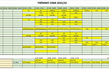 Rozvrh zimních tréninků 2021/22