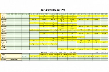 Rozvrh zimních tréninků 2021/22