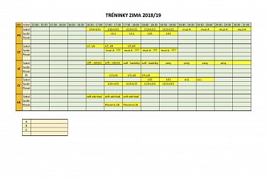 Rozpis tréninků na zimu - Sokolovna,Sudárna, Dasný